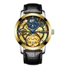 Orologi da polso AILANG Uomo Business Luminoso 30M Display impermeabile Meccanico automatico Fasi lunari Puntatore a 12 ore Orologio con cinturino in pelle 6812A