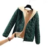 Women's Trench Coats Fashion Women Cotton Lamb Fur Winter Coat Warm Plus Velvet Thick Zipper Casual Loose Female Short Hooded Jacket Size