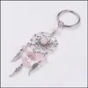 Key Rings Crystal Chips Dream Catchers Metal Tassel Wings Healing Keychain Keyring Pink Quartz Amethyst Green Aventurine Drop Deliver Dhukm