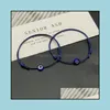 Bedelarmbanden 2 pc's plat blauw kwaad oogverblijvende mannen handgemaakte geluksarmband meisje verstelbare zwarte rode snaar armbanden femme mode j dhdq1