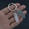 Crystal Column Hexagonal Natural Stone Keychain Fatima Palm Charm Amethyst Rose Quartz Tiger Lapis Lapis Green Aventurine Key Saco