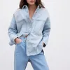 Jaqueta de camisa jeans de mangas compridas femininas para o cardigan de streetwear primave