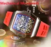Popular mens skeleton dial watch stopwatch 43mm self winding automatic mechanical movement pilot rubber belt Trend Business wristwatch Relogio Masculino