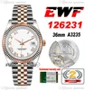 EWF Bara 126231 A3235 Automatisk unisex Watch Mens Ladies 36 Two Tone Rose Gold White Roman Dial Jubileesteel Armband Super Edition Samma Series Card Puretime F6