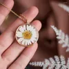 Pendentif Colliers Personnalisé Pressé Fleur Daisy Collier Bijoux Jaune Fleurs Blanches Cadeaux