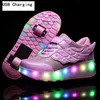 Turnschuhe Kinder One Two Wheels Luminous Glowing Sneakers Gold Pink Led Light Roller Skate Shoes Kids Led Shoes Boys Girls USB Charging 220909