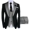 メンズスーツブレザー2色の男性スーツ3ピーステーラードマングルームウェディングタキシードスリムフィットジャックボードブレザージャケットベストパンツタキシード衣類220909
