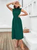 Повседневные платья без рукавов наполовину высокая шея платье для ремня женская мода темно -зеленая средняя элегантная пригородная весна лето 2022