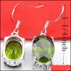 Boucles d'oreilles Collier Mode 6 Ensembles / Lot Ovale Cristal Vert Olive Zircone Cubique Gems 925 Sier Pendentifs Collier Boucle D'oreille Mariage Jewelr Dhzsl