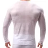 Męska odzież sutowa seksowna koszulka z długim rękawem męskim THIRTS Przez przezroczyste w paski siatkę Undershirt oddychanie miękkie topy tees imprezowy klub