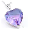 Naszyjniki wiszące hurtowe 12 szt. Rainbow Love Heart Tourmaline GEM 925 Platinum Plated Women Wedding Naszyjniki 16x18 mm Nowe dhlwg