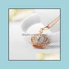 Pendant Necklaces 3Pcs/Lot 2 Color High Quality Austrian Crystal Zircon Gemstone 29X23 Mm Crown Fashion Women Wedding Pendant Wedding Dhber