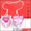 Ohrringe Halskette 6 Sätze/Los Hochzeit Schmuck Anhänger Ohrringe Sets Herz Rosa Kunzit Edelsteine 925 Silber Halsketten CZ Zirkon Schmuck für Dha3R