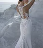Syrenka plażowa seksowne suknie ślubne głębokie v szyja koronkowa aplikacja szampana szampana
