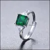 Solitaire Ring Four Claws Emerald Green Sapphire Blue Ruby Red Color Crystal Sier Ring For Women Drop Delivery 2021 Jewelry Yydhhome Dh3U7