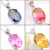 Pendant Necklaces 10 Pcs /Lot Unique Mix Rainbow Crystal Zircon Gemstone 925 Sterling Sier Pendants Necklace For Women Bi Colored Tou Dhqiw