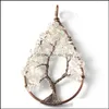 Pendant Necklaces Wholesale 12 Pcs Natural Amethyst Tree Of Life Pendants Crystal Gems Sier Fashion National Style Unisex Pendant Nec Dhd5I