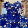 Lindo azul real quinceanera vestidos frisados flores 3d flora inchado vestido de baile noite vestido de baile para doce 15 adolescentes vestido cors4661355