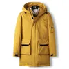 Piumino da uomo Piumino invernale da uomo casual con cappuccio Giallo spesso caldo Abbigliamento da uomo Piumino d'anatra bianco Cappotto lungo Trendy con cappello Parka 220909