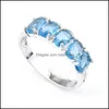 Trzy kamienne pierścienie Pierścienie świąteczne 925 Sier Plated Owalne Blue Topaz Gems for Women Pierścień miłośnika weselnej biżuterii R0434