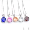 Lockets 5 Pcs Charm Fashion Vintage Round Garnet Morganite Topaz Gemstone Sliver Colored Cz Pendant Necklaces For Women - Drop Deli Dhzvh