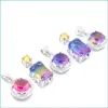 Hangende kettingen Mix 5pcs Rainbow Nieuw 925 Sterling Sier Round Citrine Bi-gekleurde toermalijn edelsteen kettingen Hangers voor Lady Par Dhevt