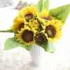 Faux Floral Verdure 7 Têtes Fleur De Tournesol Fleurs Artificielles Faux Soie Bouquet Artificiel Fleurs De Mariage Jardin Décoration De La Maison J220906