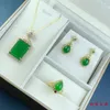 Collane con ciondolo Calcedonio verde naturale 925 Orecchini con anello intarsiato placcato argento Set di gioielli per le donne