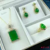 Pendant Necklaces Natural Green Chalcedony 925 Silver Plated Inlaid Ring Earrings Necklace Set Jewelry For Women