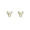 Wholesale Women 18K Gold Plated Designer Ear Stud Earrings Designers Geometry Letters Crystal Rhinestone Earring Wedding Party Jewerlry gift