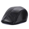 Berets Mistdawn Genuine Sheepskin Leather Sboy Cabbie Hat Gatsby Ivy Cap Black M L XL