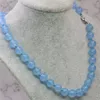 Pingentes Bohemia estilo de pedra natural Colar de contas redondas 8/10/12mm azul aquamarines da cadeia de jóias femininas do presente 18 polegadas Y753