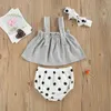 Vêtements Ensembles 3 pcs bébé Tenues d'été Plaid Squaid Collier Sans manches débardeur Dot Elastic Wishs Shorts Band pour les tout-petits Girls 2022