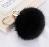 Real Rabbit Fur Ball charms Key Rings Soft Lovely Gold Metal Key Chains Pom Poms Plush Keychain Car Keyring Bag Earrings Accessories new