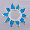 Pendant Necklaces KONGMOON Sunflower Ocean Blue Fire Opal Circle CZ Silver Plated Jewelry For Women Necklace