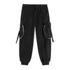 Men's Pants Ribbon Hip Hop Harem Men Techwear Streetwear Joggers High Street Casual Pockets Male Cargo Black Harajuku Trousers Bottoms