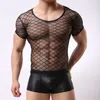 Vêtements de nuit pour hommes Fad Hommes Chemises en filet transparent rhombique Sous-vêtements sexy Gym Voir à travers les débardeurs Boîte de nuit Lingerie érotique Vêtements