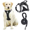 Hundhalsar Reflekterande justerbart träningshandtag som går bekväma husdjurstillbehör Harness D-ring Vest No Pull Night Outdoor With Leash