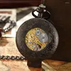 Pocket Watches Unique Retro Transparent Men Watch Black Silver Steel FOB Chain Quartz Luminous Clock