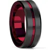 Bröllopsringar Fashion 8mm Men's Double Groove Beveled rostfritt stål Ring svart borstat inlägg Zirkonbandsmycken gåva
