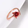 Cluster Anneaux Exquis Rouge Rose Fleur Feuilles Anneau 3 Couleurs Réglable Doigt Ouvert Femmes Saint Valentin Cadeau Bijoux En Gros