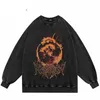 T-shirt da uomo T-shirt da uomo Hip Hop Streetwear Camicia nera lavata T-shirt grafica vintage retrò 2022 Maglietta a maniche lunghe in cotone autunno Harajuku