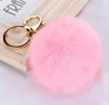 Real Rabbit Fur Ball Charms Key Rings Soft Lovely Gold Metal Key Pom Poms Pom