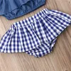 Completi di abbigliamento Moda Neonate Vestiti estivi Set Casual Infant Girl Senza maniche Ruffle Sling Vest Top Plaid Shorts 3 pezzi Outfit