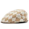 Bérets hommes femmes Plaid coton Sboy chapeau casquette plate béret réglable avec visière soleil Cabbie unisexe