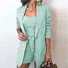 Survêtements pour femmes élégant bureau dame tenues Chic solide à manches longues Blazer manteau Camisole taille haute Shorts trois pièces ensembles décontracté