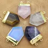 Pendant Necklaces PM12267 Double Hole Dog Tooth Amethyst Opal Tiger Eye Rose Quartz Clear Crystal Shield Shape Gold Plated Pendants