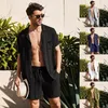 Men's Tracksuits 2022 Summer Men Sets Fashion Casual Solid Color Button Shirt Lace Up Shorts Set Two Piece Suit Daily Office Brand Male