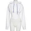 Sweats à capuche pour femmes Blanc Cropped Corset Sweat à capuche Femmes à manches longues Cordon à lacets Streetwear Sweat Top Coréen Fashion Tops Harajuku 2022