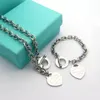 Роскошный дизайнер стерлинговой серебряный сердечный браслет набор ожерелья образует оригинальный модный классический браслет женские ювелирные украшения с Box291O